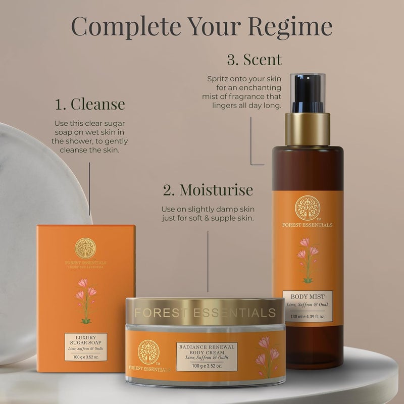 Forest Essentials صابون الغابات الأساسية بالليمون والزعفران والعطر اليدوي الأيورفيدي ينظف بلطف ويطرّي البشرة مع الزيوت الطبيعية وسكر القصب الخام - Image 5