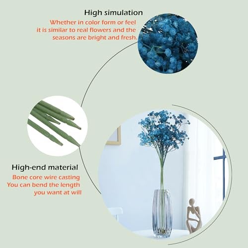 HOMEVERSE 05 Pcs Baby Breath | Gypsophila Artificial Fake Silk Plants | Wedding Party | Decoration Real Touch Flowers DIY Home Garden(Blue-05pcs) - Image 4
