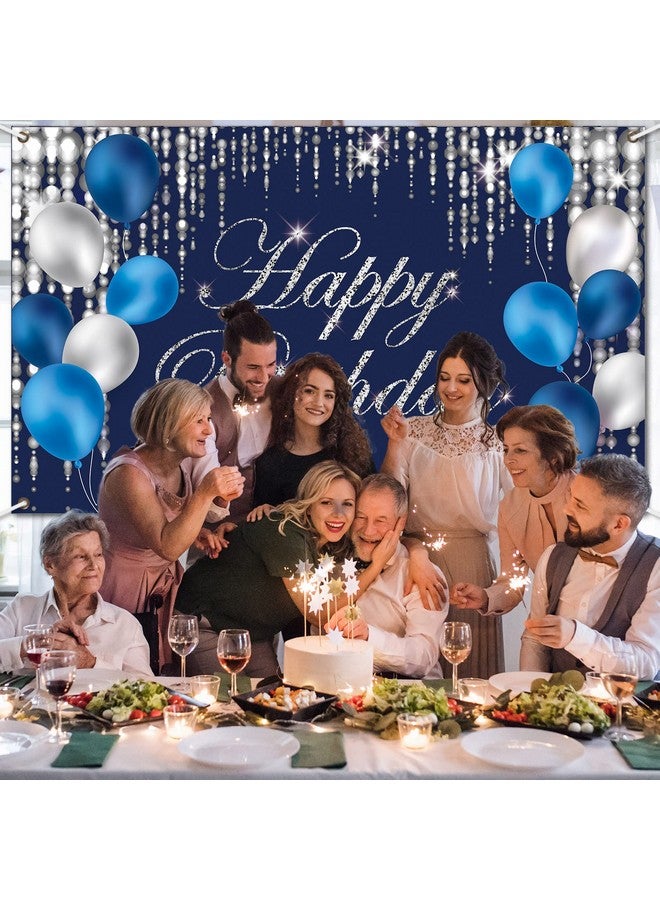 Tevxj زينة عيد ميلاد زرقاء فضية لافتة عيد ميلاد زرقاء خلفية كبيرة خلفية عيد ميلاد زينة حفلة استحمام الأطفال زينة داخلية وخارجية للرجال والنساء والأولاد والبنات - Image 4