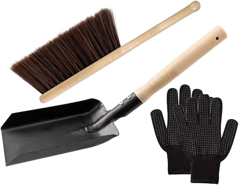 Fireplace Accessories Kit Stove Cleaning Broom Shovel Gloves Wood and Easy Handling - Image 1