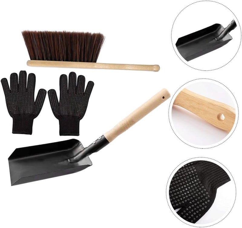 Fireplace Accessories Kit Stove Cleaning Broom Shovel Gloves Wood and Easy Handling - Image 2