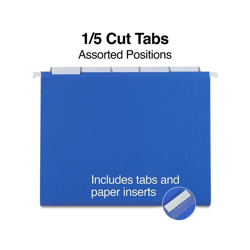 Staples Hanging File Folders, 1/5-Cut Tab, Letter Size, Includes Tabs & Paper Inserts, Perfect for Home, Office, Classroom, 25-Pack, Blue - Image 3