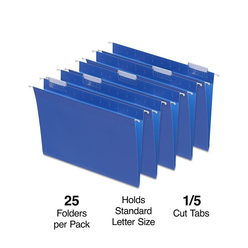 Staples Hanging File Folders, 1/5-Cut Tab, Letter Size, Includes Tabs & Paper Inserts, Perfect for Home, Office, Classroom, 25-Pack, Blue - Image 2