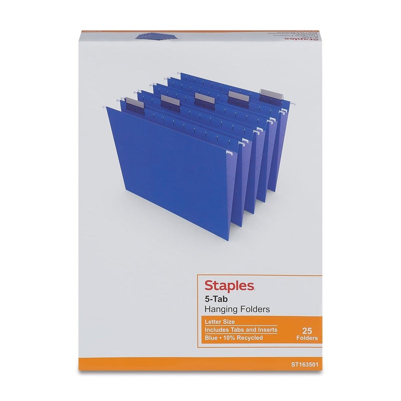 Staples Hanging File Folders, 1/5-Cut Tab, Letter Size, Includes Tabs & Paper Inserts, Perfect for Home, Office, Classroom, 25-Pack, Blue - Image 5