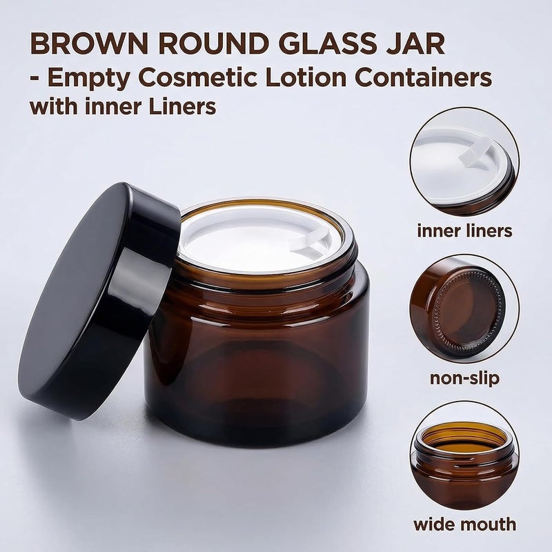 ericotry 6PCS 10ml Amber Glass Jar Empty Refillable Cosmetic Face Cream Lip Balm Storage Jars Bottle Container Pot with Liners and Screw Black Lid for Make up Essential Oils Lotion - Image 3