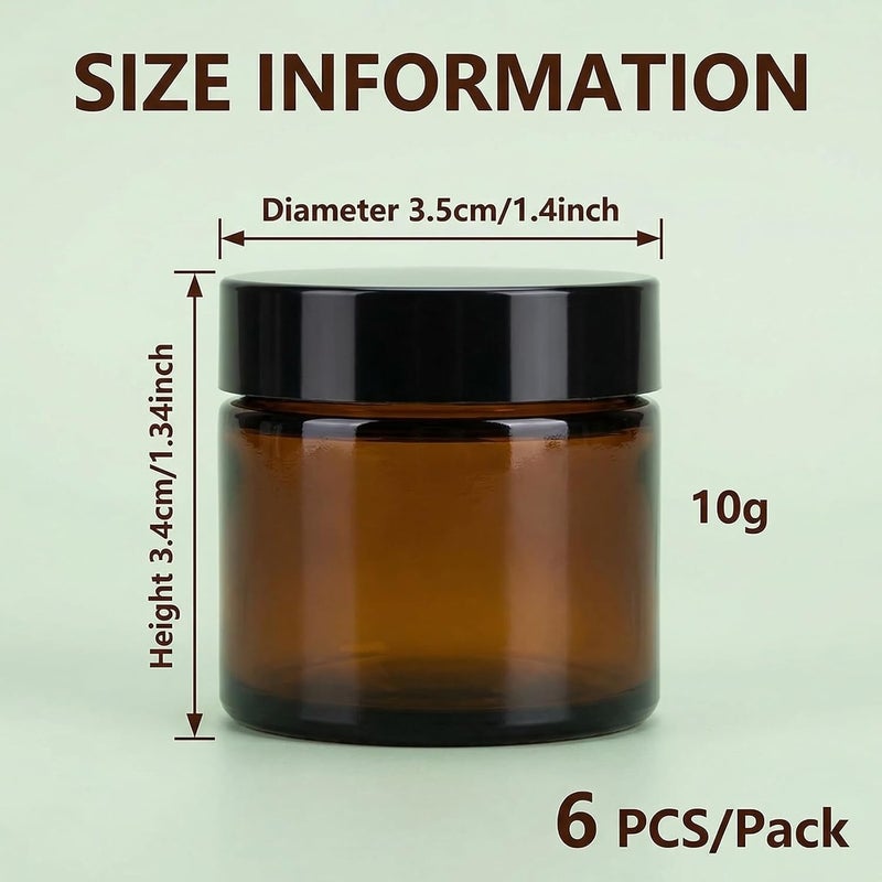 ericotry 6PCS 10ml Amber Glass Jar Empty Refillable Cosmetic Face Cream Lip Balm Storage Jars Bottle Container Pot with Liners and Screw Black Lid for Make up Essential Oils Lotion - Image 2