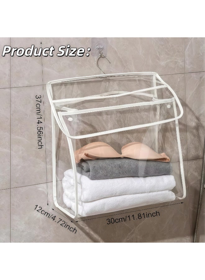 XiuWoo Bathroom Storage Bag，Hanging Bathroom Transparent Wash Bag, Waterproof Clear Shower Bag With Mobile Phone Interlayer, Travel Portable PVC Toiletries Storage Bag, Large Capacity Towel Clothes Organizer Bag, Can Be Used In Bathroom Dormitory Travel And Carry(White) - Image 2
