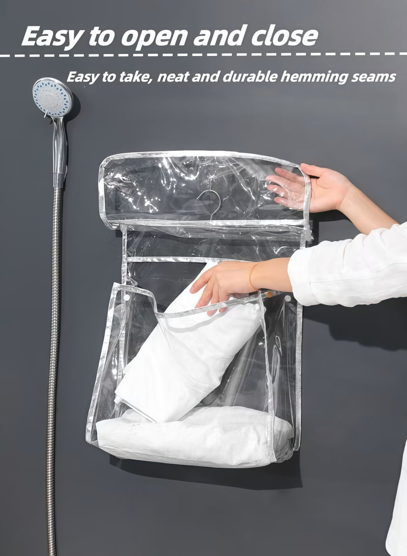 XiuWoo Bathroom Storage Bag，Hanging Bathroom Transparent Wash Bag, Waterproof Clear Shower Bag With Mobile Phone Interlayer, Travel Portable PVC Toiletries Storage Bag, Large Capacity Towel Clothes Organizer Bag, Can Be Used In Bathroom Dormitory Travel And Carry(White) - Image 5