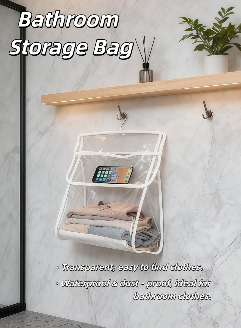 XiuWoo Bathroom Storage Bag，Hanging Bathroom Transparent Wash Bag, Waterproof Clear Shower Bag With Mobile Phone Interlayer, Travel Portable PVC Toiletries Storage Bag, Large Capacity Towel Clothes Organizer Bag, Can Be Used In Bathroom Dormitory Travel And Carry(White) - Image 1