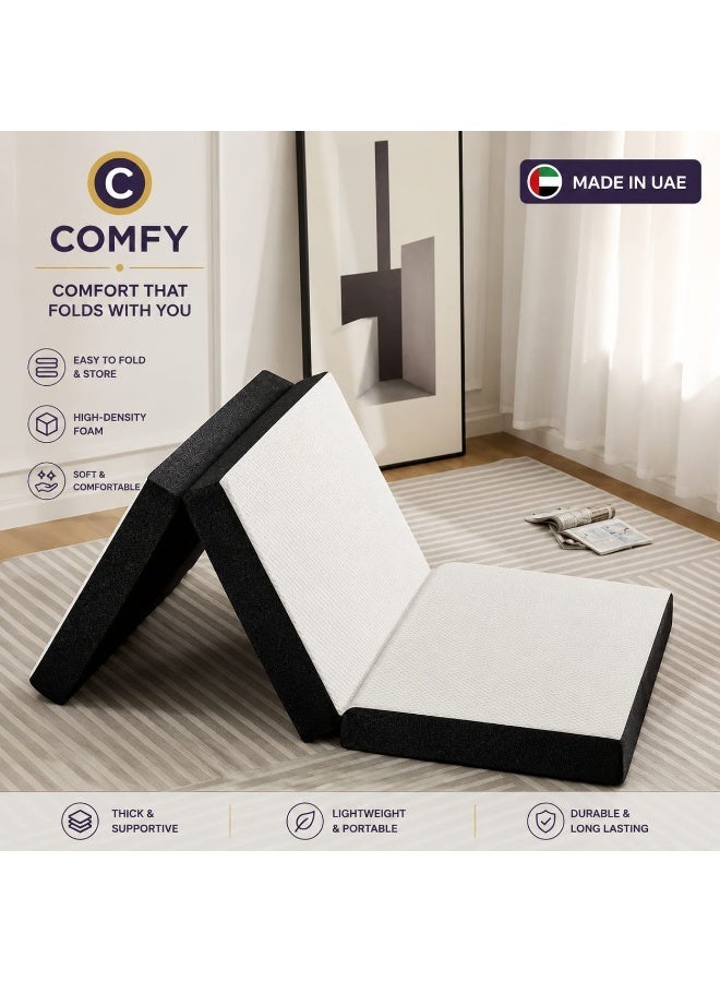 Comfy Portable White Folding Medicated 180 X 90 X 7Cm Knitted Cotton Mattress With Black Border - Image 1