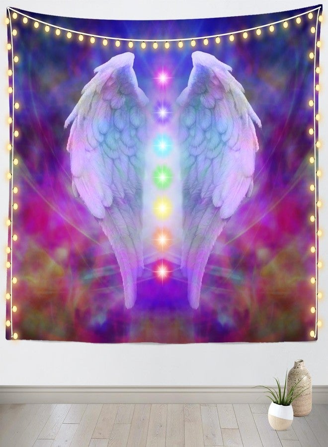 Loccor Reiki Angel Wings and Seven Chakras Tapestry Colorful Soul Wall Hanging Meditation 7 Chakra Natural Healing Wall Tapestry for Bedroom Home Living Room Decor 60''x40'' - Image 1