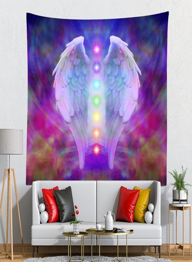 Loccor Reiki Angel Wings and Seven Chakras Tapestry Colorful Soul Wall Hanging Meditation 7 Chakra Natural Healing Wall Tapestry for Bedroom Home Living Room Decor 60''x40'' - Image 3