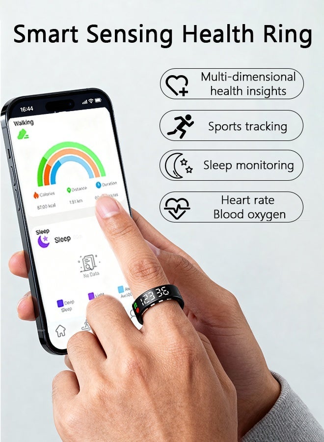 Smart Rings for Men Women, Smart Ring whth Display and Touch Button, Fitness Tracker Ring, IP68waterproof, Health Ring Tracks Heart Rate/Sleep/Steps/Blood Oxygen/Calorie/Distance, for iOS/Android(Black11) - Image 2