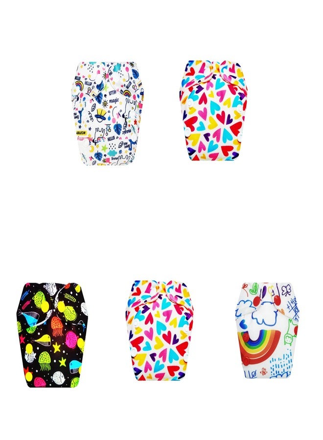 حفاضات قماشية فاخرة من دمبلدو للأطفال حديثي الولادة مع ماصة مدمجة (عبوة من 5) | مضادة للحساسية | مانعة للتسرب | سهلة التنظيف | مناسبة للارتداء طوال اليوم | من 0 إلى 4 أشهر | للجنسين - Image 1