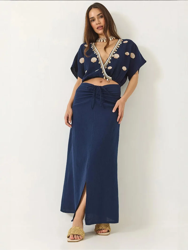 LUCCI Embroidered V-neck Two-Piece Co-Ord Set