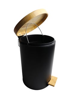 Generic Premium Step Trash Bin | Matte Stainless-Steel Finish & Bamboo-Lid | Soft-Closing | Fingerprint-Resistant | Suitable For Homes & Communal Spaces | 12 Liters | Black  - Image 2