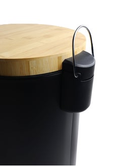 Generic Premium Step Trash Bin | Matte Stainless-Steel Finish & Bamboo-Lid | Soft-Closing | Fingerprint-Resistant | Suitable For Homes & Communal Spaces | 12 Liters | Black  - Image 3