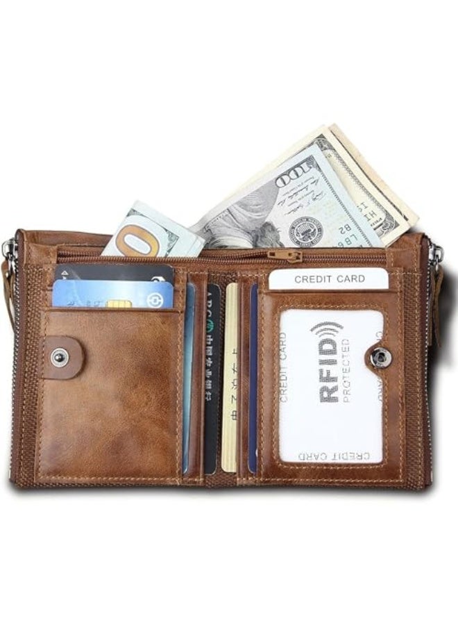 إكسفور محفظة جلدية أصلية للرجال، محفظة قابلة للطي مع حماية من RFID، محفظة غير رسمية بسحاب مع جيب عملات، محفظة رجال كبيرة سعة، مناسبة للأعمال Leisure هدية للأب أو الزوج أو الصديق أو الابن، بني - Image 4