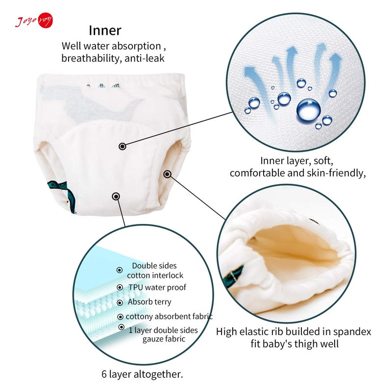 Joyo roy Soft Potty Training Pants 4 Packs Reusable Toddler Training Underwear 3T 100% Cotton Absorbent Kid Confident Potty Training Underwear for Boys Stretchable Waterproof Dinosaur Pee Pants - Image 3