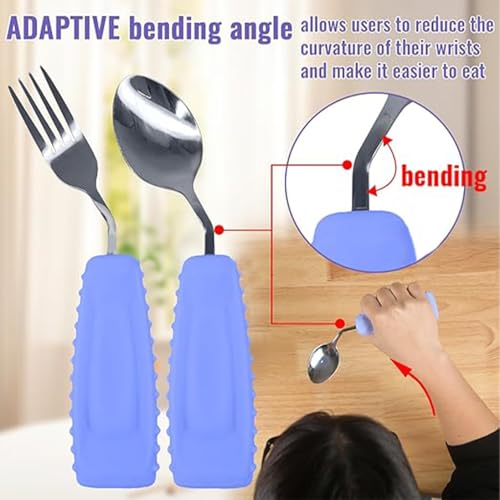 Ehucon Adaptive Utensils,Weighted Angled Silverware,Parkinsons Aids,Angled Silverware Spoon and Fork Set for Elderly, Arthritis, Dementia, Disable, Handicapped Hands (Right Hand,Pack of 2,Purple) - Image 2