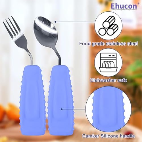 Ehucon Adaptive Utensils,Weighted Angled Silverware,Parkinsons Aids,Angled Silverware Spoon and Fork Set for Elderly, Arthritis, Dementia, Disable, Handicapped Hands (Right Hand,Pack of 2,Purple) - Image 5