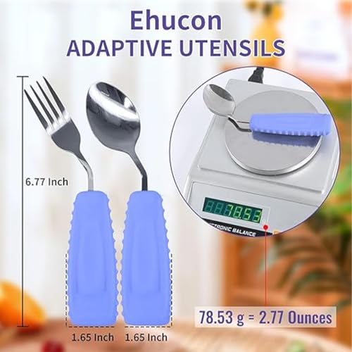 Ehucon Adaptive Utensils,Weighted Angled Silverware,Parkinsons Aids,Angled Silverware Spoon and Fork Set for Elderly, Arthritis, Dementia, Disable, Handicapped Hands (Right Hand,Pack of 2,Purple) - Image 4