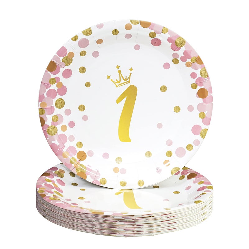 Pandecor 50 Pieces 1st Birthday Paper Dessert Plates7 Inches Disposable Cake Plates for Baby Girl One Years Old Birthday