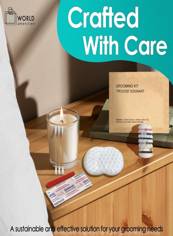World Amenities Kraft Paper Grooming Kit - Travel Size Toiletries - Cotton Rounds, Bamboo Cotton Tips, Sewing Kit, Emery Board (50 Pack - Image 5