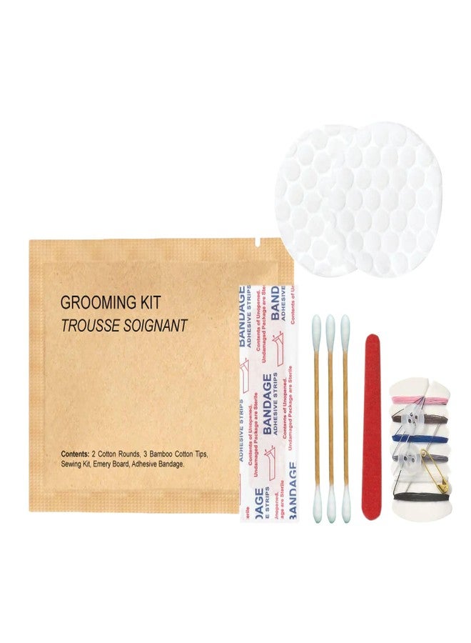 World Amenities Kraft Paper Grooming Kit - Travel Size Toiletries - Cotton Rounds, Bamboo Cotton Tips, Sewing Kit, Emery Board (50 Pack - Image 1