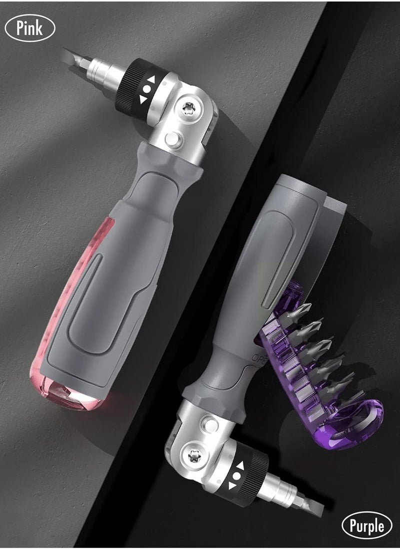 KASTWAVE - 10-in-1 Pink Ratcheting Screwdriver, Multi-bit Screwdriver Set Tool All in One, with Flexible Rotatable Batch Head, Support Bracket, and 10 Multi-Bit Flat(Slotted), Philips, U-shaped, Tri-point bit - Image 1