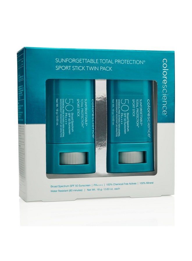 Colorescience Sunforgettable Total Protection Sport Stick Spf 50 Set Of 2 Mineral Broad Spectrum Water/Sweat Resistant Reef Safe Hypoallergenic 2 Ct. - Image 1