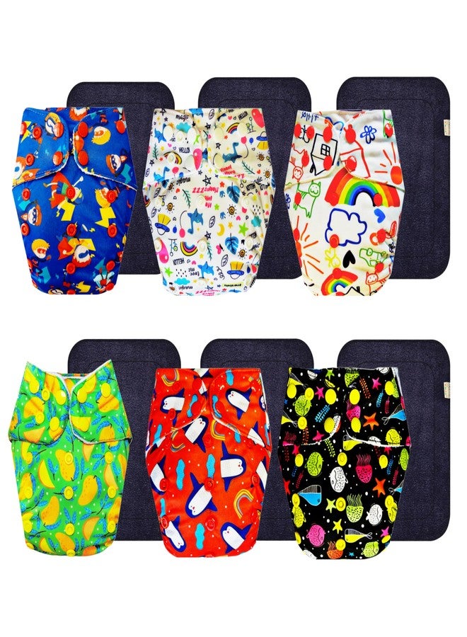 Dumbledo Premium Cloth Diaper with Black Insert (Pack of 6) | Dry Feel and Comfortable | Leakproof | Adjustable Snaps | Worry-Free Diapering | 3 Months - 3 Years | Unisex Baby - Image 1