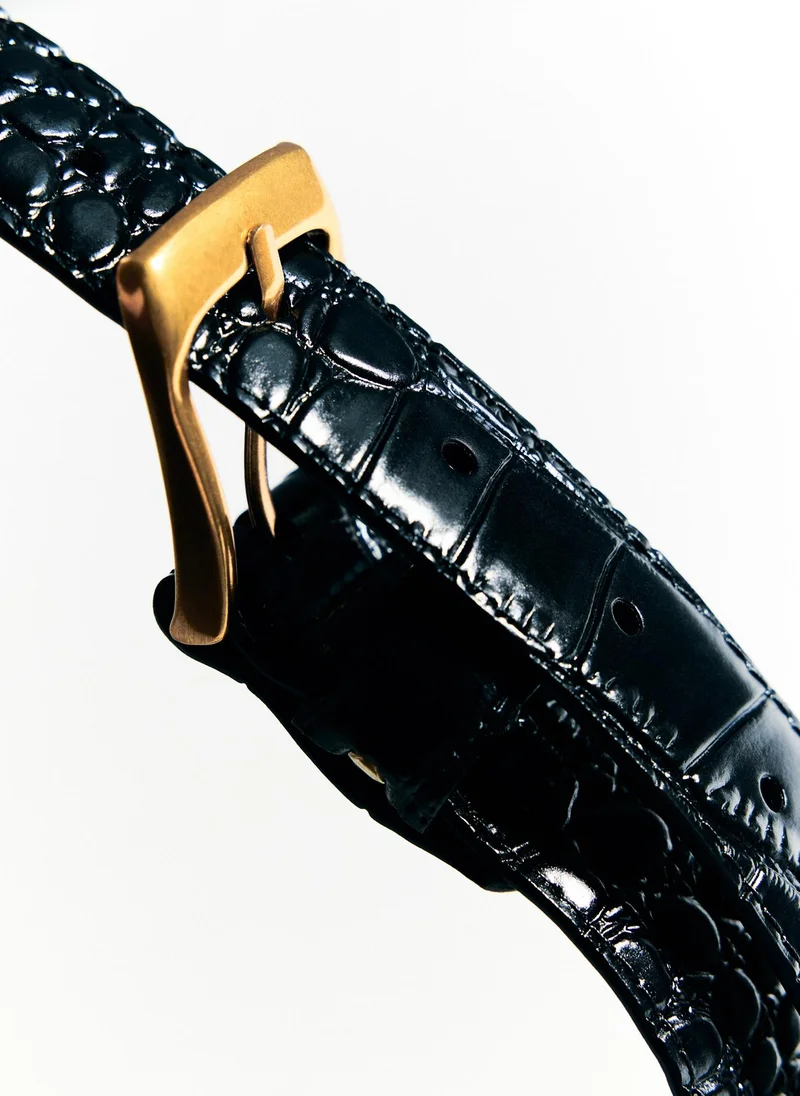 Lichi  Textured leather belt with golden buckle for Women | Best Price UAE