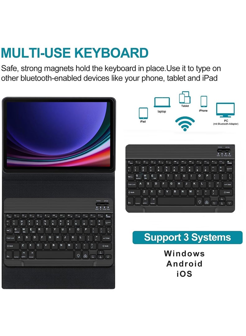 Theodor Keyboard Case for Samsung Galaxy Tab S11 2025 11 Inch Slim Lightweight Stand Cover with Magnetically Detachable Wireless Bluetooth Keyboard- Black - Image 2