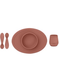 ezpz First Food Set - 100% Silicone Baby Feeding Set With Built-In Placemat, Training Cup And Spoons For First Foods + Baby Led Weaning - 4 Months+ - Sienna  - Image 1