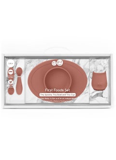 ezpz First Food Set - 100% Silicone Baby Feeding Set With Built-In Placemat, Training Cup And Spoons For First Foods + Baby Led Weaning - 4 Months+ - Sienna  - Image 2