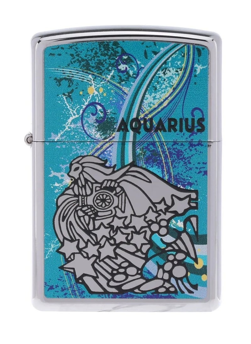 Zippo Zippo Zodiac Aquarius Windproof Lighter 24929-250 (Silver-Toned & Sky Blue)  - Image 1