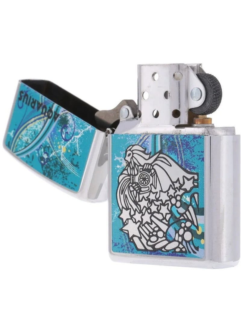 Zippo Zippo Zodiac Aquarius Windproof Lighter 24929-250 (Silver-Toned & Sky Blue)  - Image 3