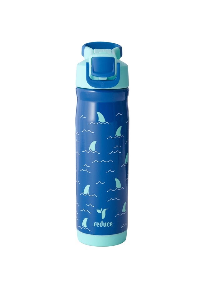 REDUCE 14 oz Hydrate Pro Stainless Steel Insulated Water Bottle - Flip Top Leak-Proof Lid, Dishwasher Safe, BPA-Free, Dual Wall Vacuum, Keeps Drinks Cold for 48 Hrs, Cup Holder Friendly - Shark Bait - Image 1