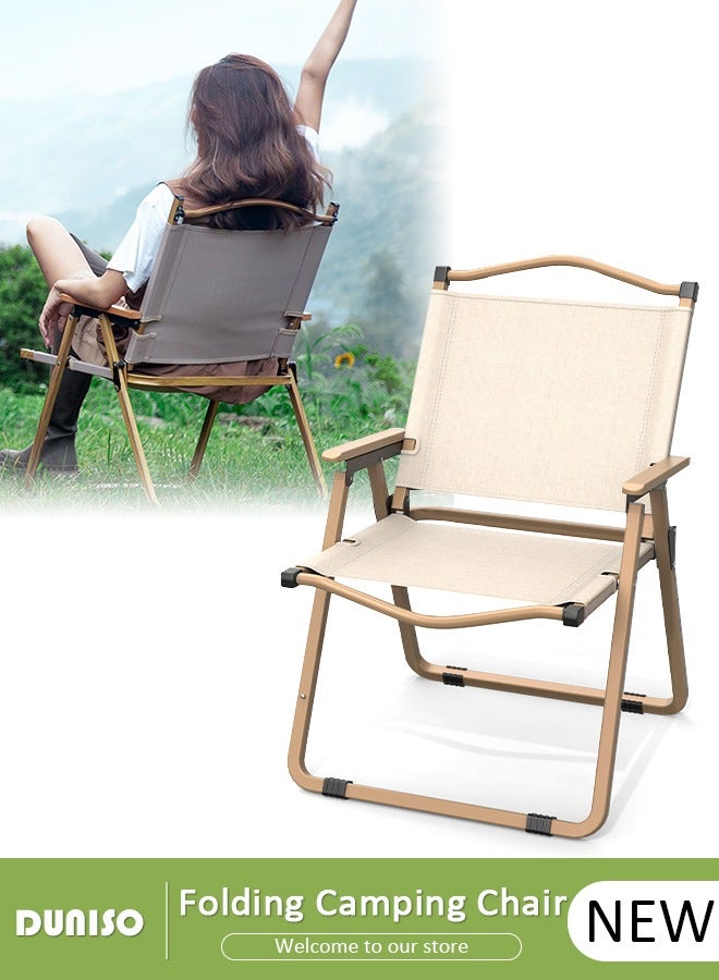 DUNISO Folding Camping Chair, Lightweight Backpacking Chair, Portable Collapsible Ultralight BBQ Furniture, Wood Armrest Metal Frame Travel Chair, Compact Beach Chair for Hiking, Fishing, Travel, Beach ,BBQ - Image 1