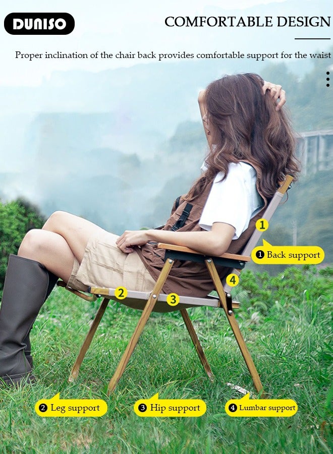 DUNISO Folding Camping Chair, Lightweight Backpacking Chair, Portable Collapsible Ultralight BBQ Furniture, Wood Armrest Metal Frame Travel Chair, Compact Beach Chair for Hiking, Fishing, Travel, Beach ,BBQ - Image 3