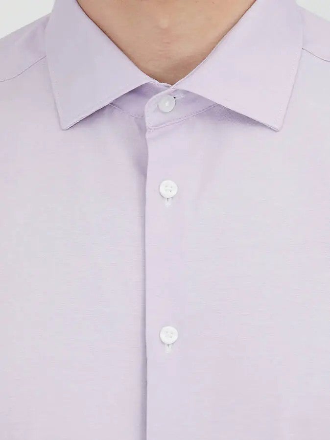 Kip Purple Plain Regular Fit Weaving Classical Cotton Blended Shirt - Image 5