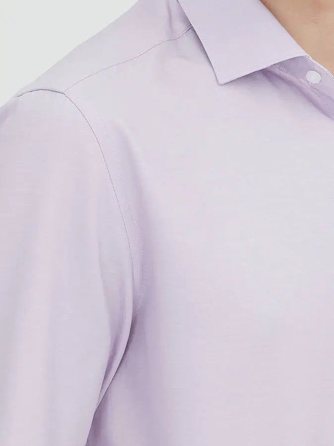 Kip Purple Plain Regular Fit Weaving Classical Cotton Blended Shirt - Image 3