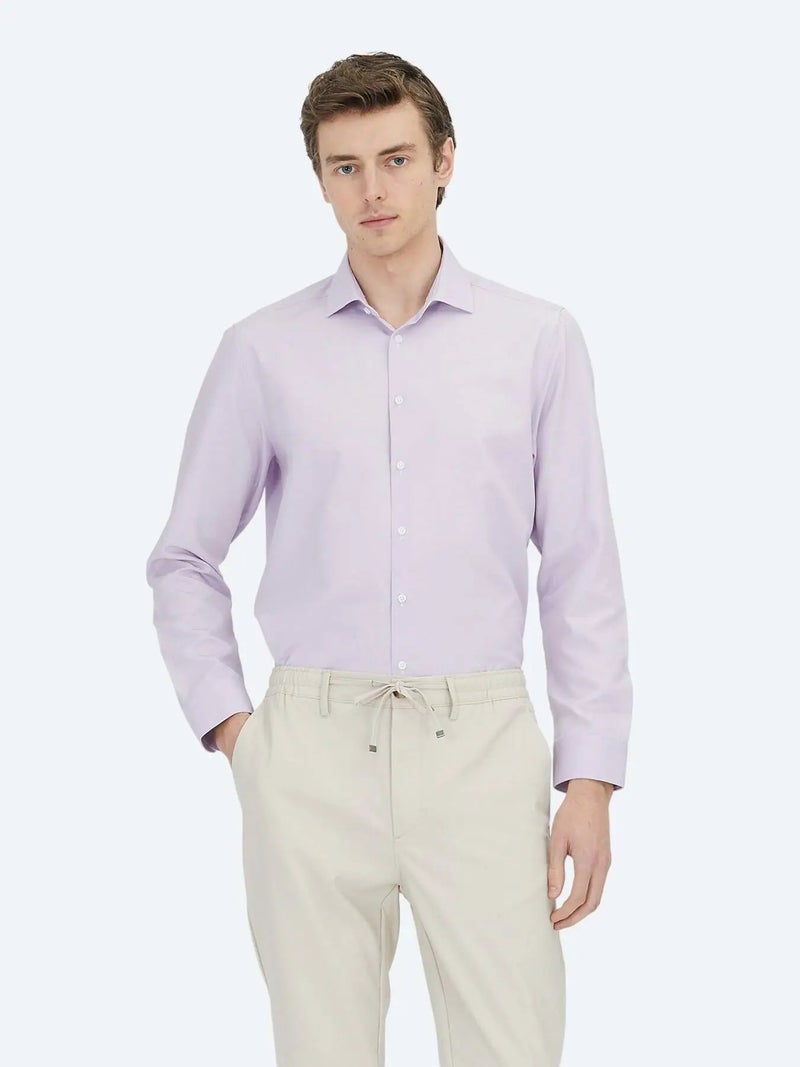 Kip Purple Plain Regular Fit Weaving Classical Cotton Blended Shirt - Image 2