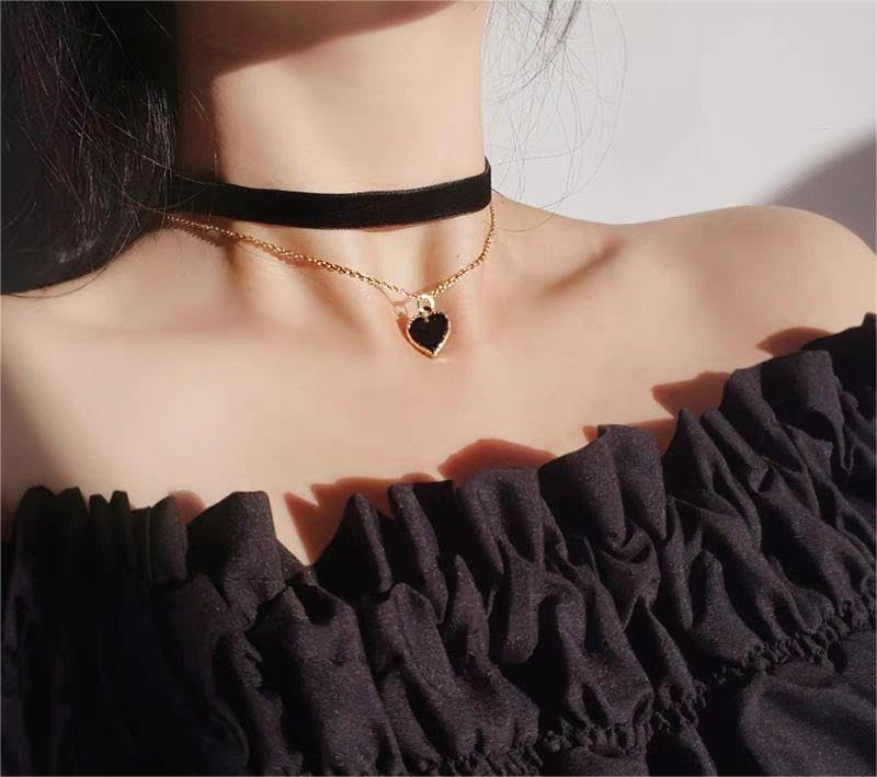 DAYANEY Black Choker Necklaces for Woman, Black Velvet Love Heart Necklace as Birthday Day Gifts for Her, Goth Vintage Choker Adjustable Collar Heart Jewelry Gold Chain as Anniversary BDAY Gifts - Image 3