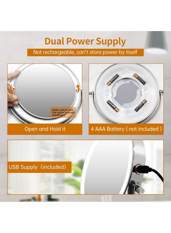 Famihomii Wall Mounted Lighted Makeup Vanity Mirror 8 inch 1X/10X Magnifying Bathroom Mirror with 3 Color Lights, Double Sided with Dimmable LED Lights, Extended Arm 360° Swivel Shaving Light up Mirror - Image 2