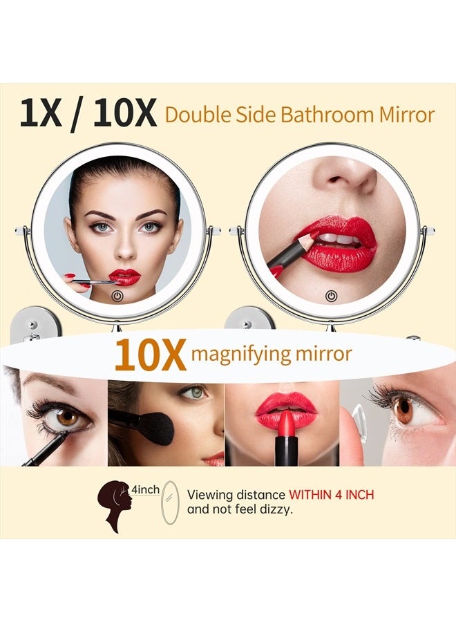 Famihomii Wall Mounted Lighted Makeup Vanity Mirror 8 inch 1X/10X Magnifying Bathroom Mirror with 3 Color Lights, Double Sided with Dimmable LED Lights, Extended Arm 360° Swivel Shaving Light up Mirror - Image 3
