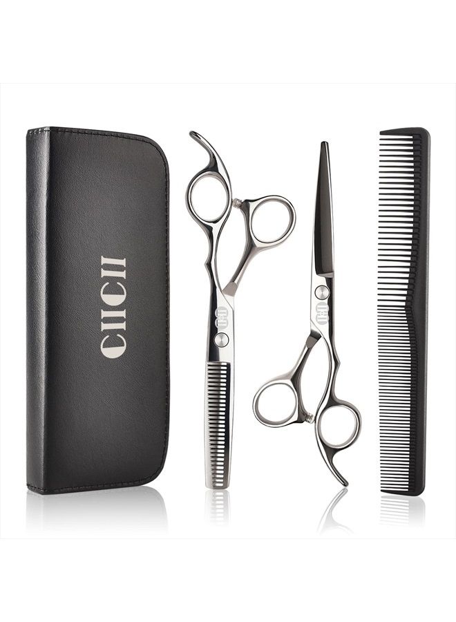 CIICII Hair Cutting Scissors Shears Set, CIICII Professional Hairdressing Scissors Kit (Hair Beard Trimming Shaping Grooming Thinning Shears) for Men Women Pets Home Salon Barber Cutting Kit (Silver) - Image 1