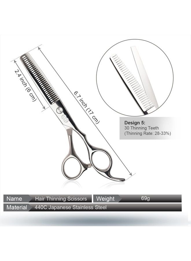 CIICII Hair Cutting Scissors Shears Set, CIICII Professional Hairdressing Scissors Kit (Hair Beard Trimming Shaping Grooming Thinning Shears) for Men Women Pets Home Salon Barber Cutting Kit (Silver) - Image 3