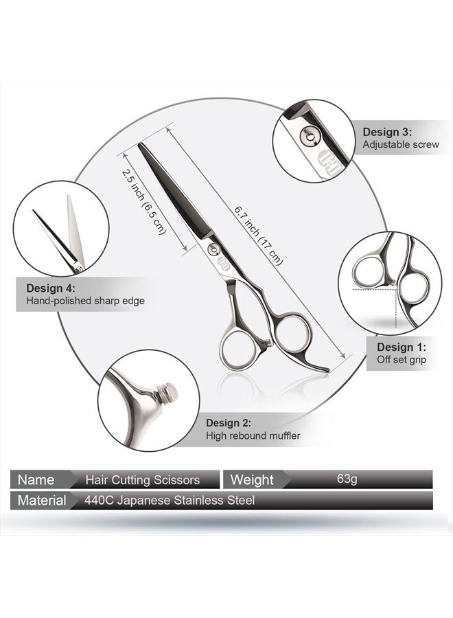 CIICII Hair Cutting Scissors Shears Set, CIICII Professional Hairdressing Scissors Kit (Hair Beard Trimming Shaping Grooming Thinning Shears) for Men Women Pets Home Salon Barber Cutting Kit (Silver) - Image 2